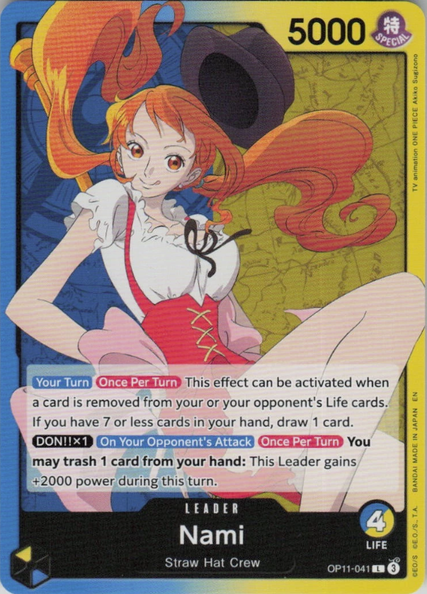 Nami OP11-041 Blue and Yellow Leader card