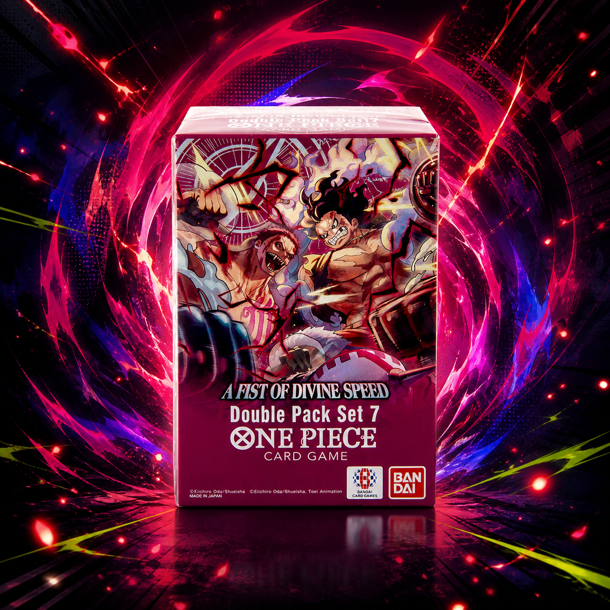 OP-11 A Fist of Divine Speed Double Pack Set 7 against a magenta energy vortex