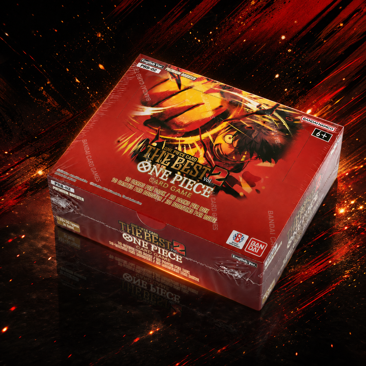 PRB-02 The Best Vol. 2 Premium Booster box against a red and gold energy burst